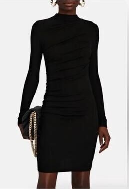 ENZA COSTA | Black RIb Knit Mock Neck Long sleeve Rib Knit Bodycon Dress | Large